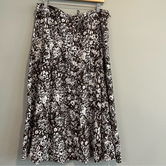Liz Claiborne Floral Midi Skirt Linen Boho 14 - Picture 1 of 7